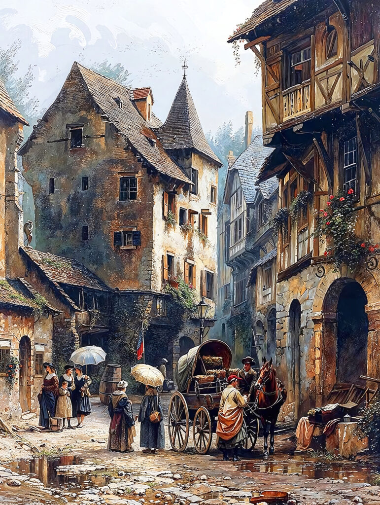 illustration de village médiéval