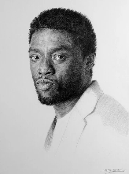 Dessin de Chadwick boseman sous un tond réaliste